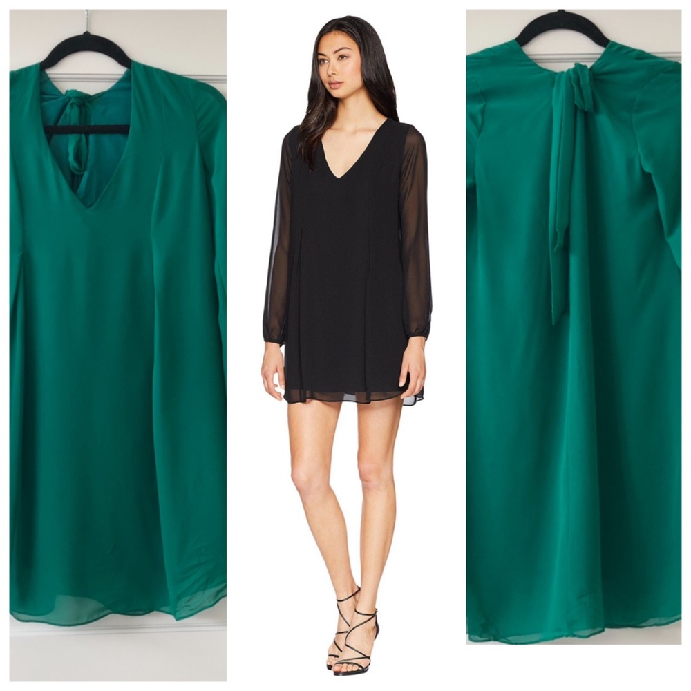 BCBG Long Sleeve V Neck Green Mini Dress